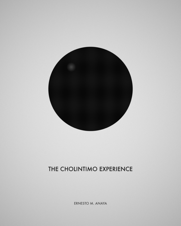 Tapa de The Cholintimo Experience: un círculo negro sobre fondo gris claro.